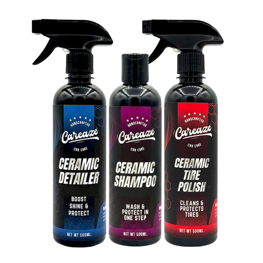 Three bottles of Careaze ceramic care products on a white background