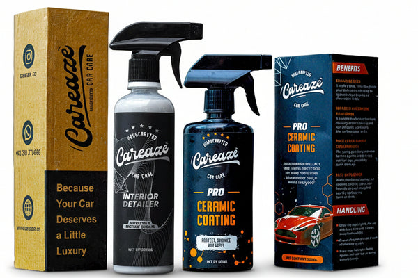 Careaze car care product bundle with spray bottles and packaging on a white background