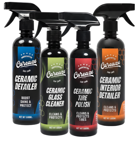 Four bottles of Careaze car care products on a white background