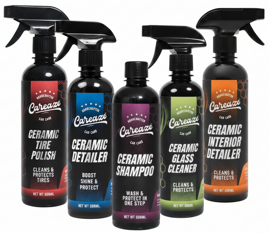 Careaze Ultimate Ceramic Care Kit with five spray bottles on a black background
